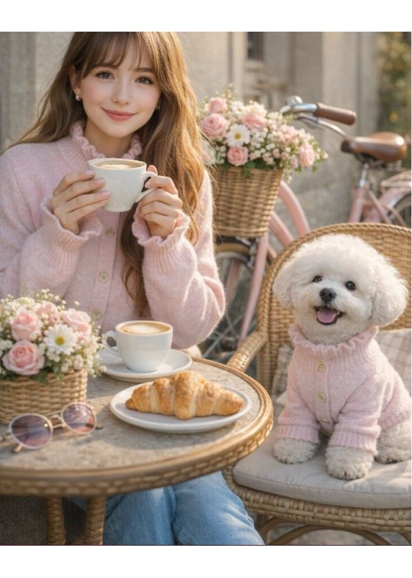 Chaqueta rosa fruncida en cuello y puños