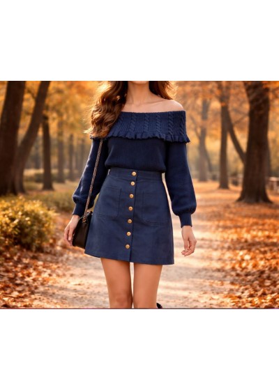 Falda antelina bolsillos azul marino