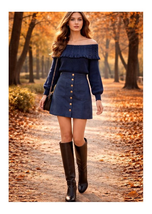 Falda antelina bolsillos azul marino