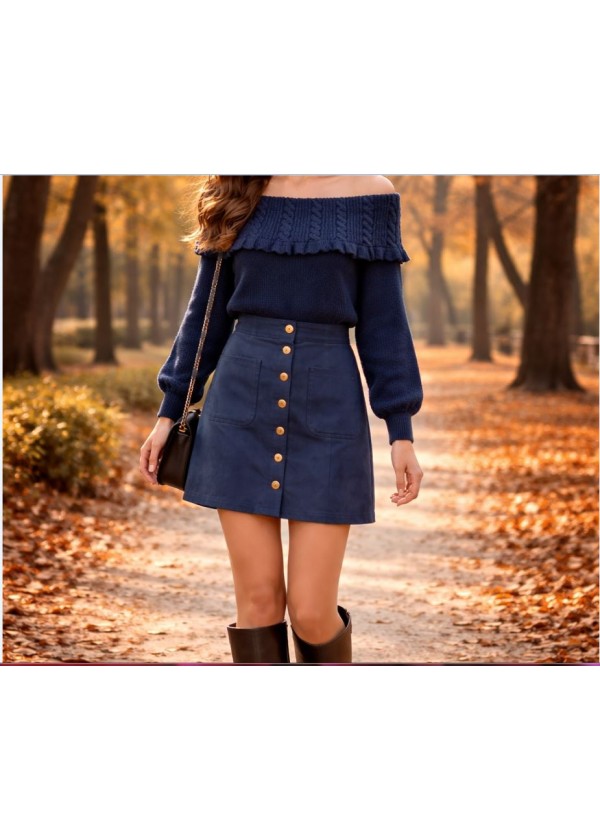 Jersey cuello bardot con cenefa azul marino