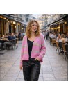 Chaqueta sin botones rosa fucsia con raya ancha colores