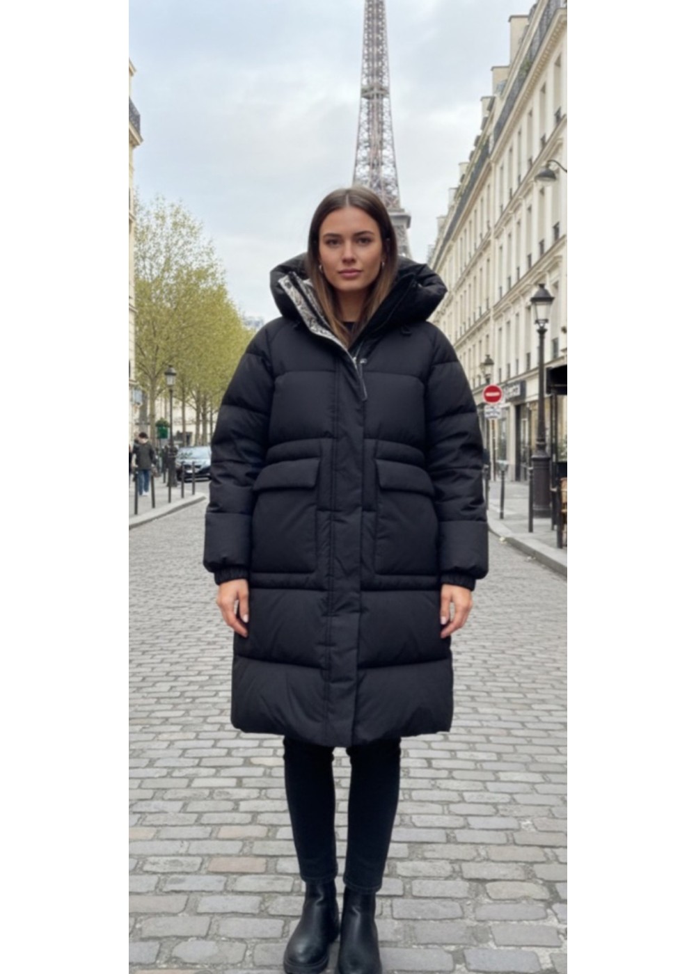 Plumífero negro bolsillos grandes