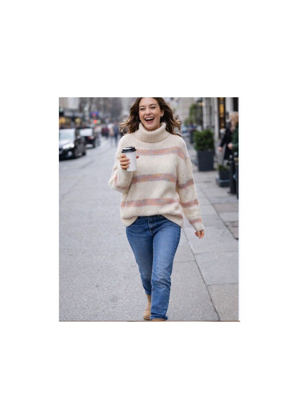 Jersey cuello cisne beis contraste colores