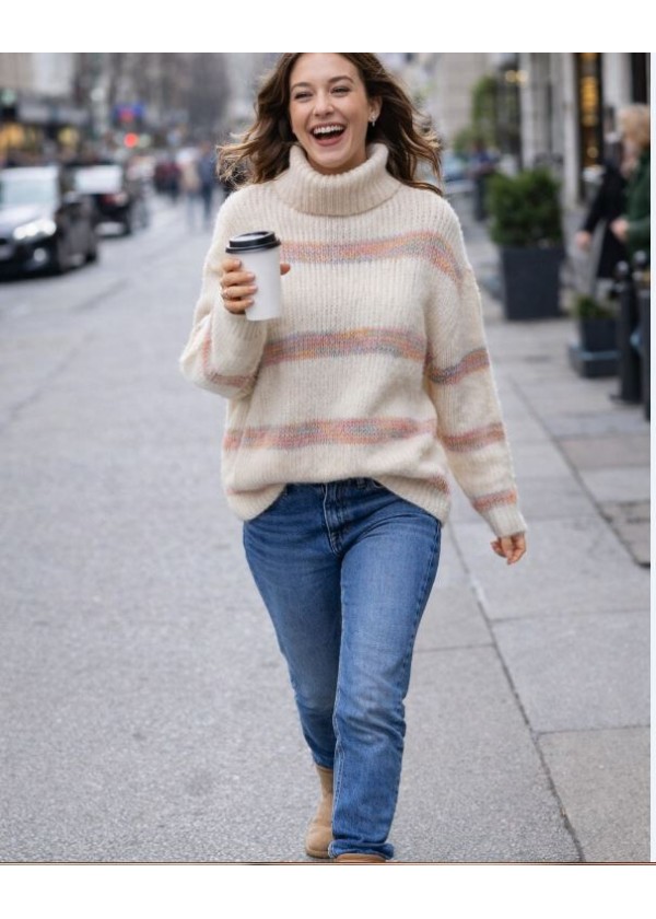 Jersey cuello cisne beis contraste colores