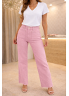 Pantalón bolsillos recto desilachado rosa