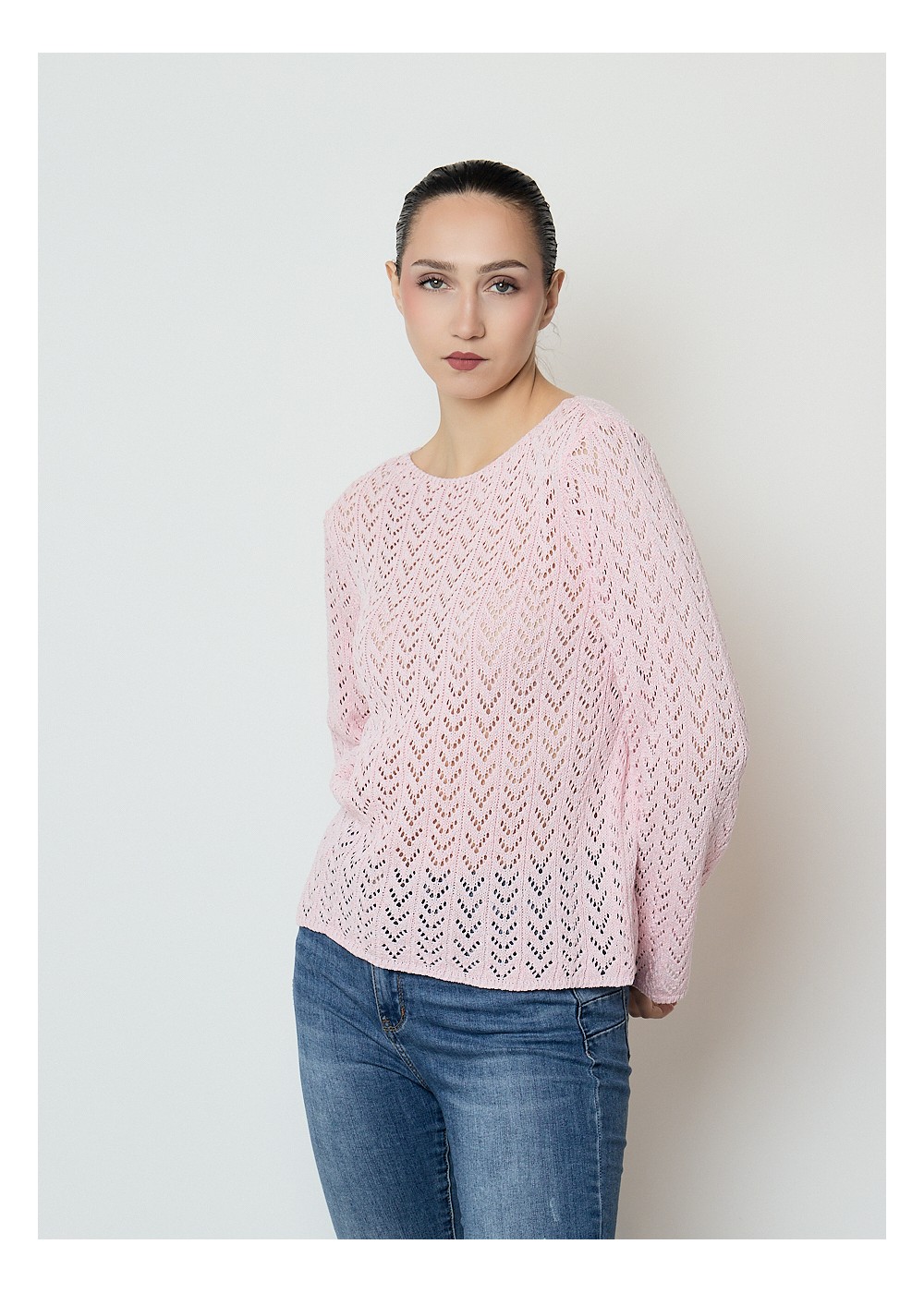 Jersey cuello barco calado espica manga larga