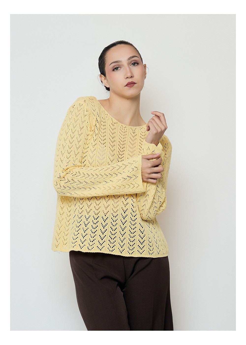 Jersey cuello barco calado espica manga larga