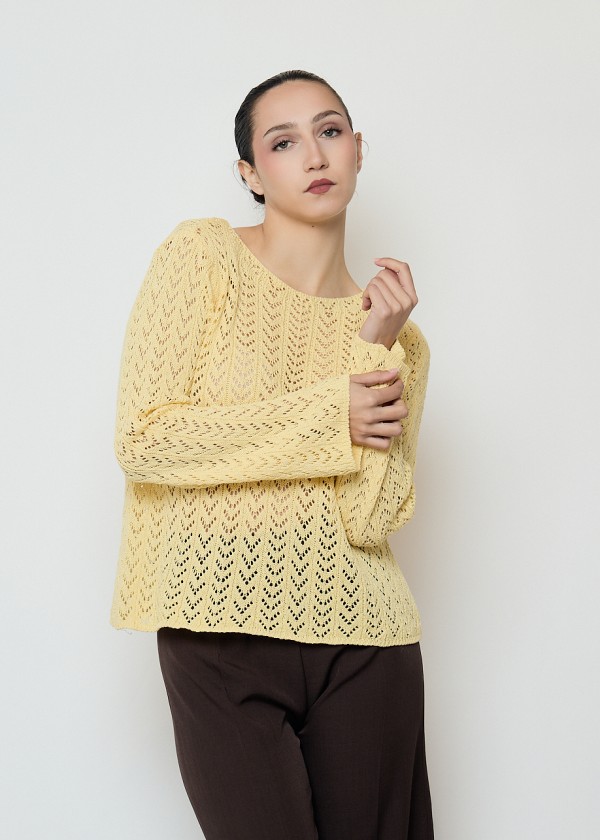 Jersey cuello barco calado espica manga larga