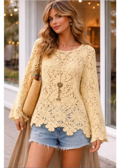 Jersey calado crochet botón...