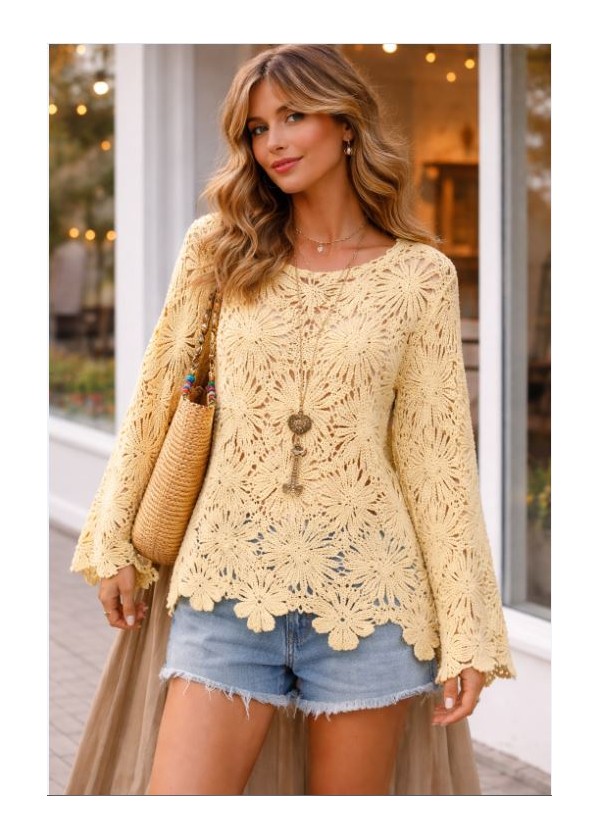 Jersey calado crochet botón trasero