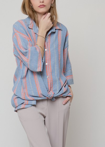 Camisa vaquera larga nudo raya flúor