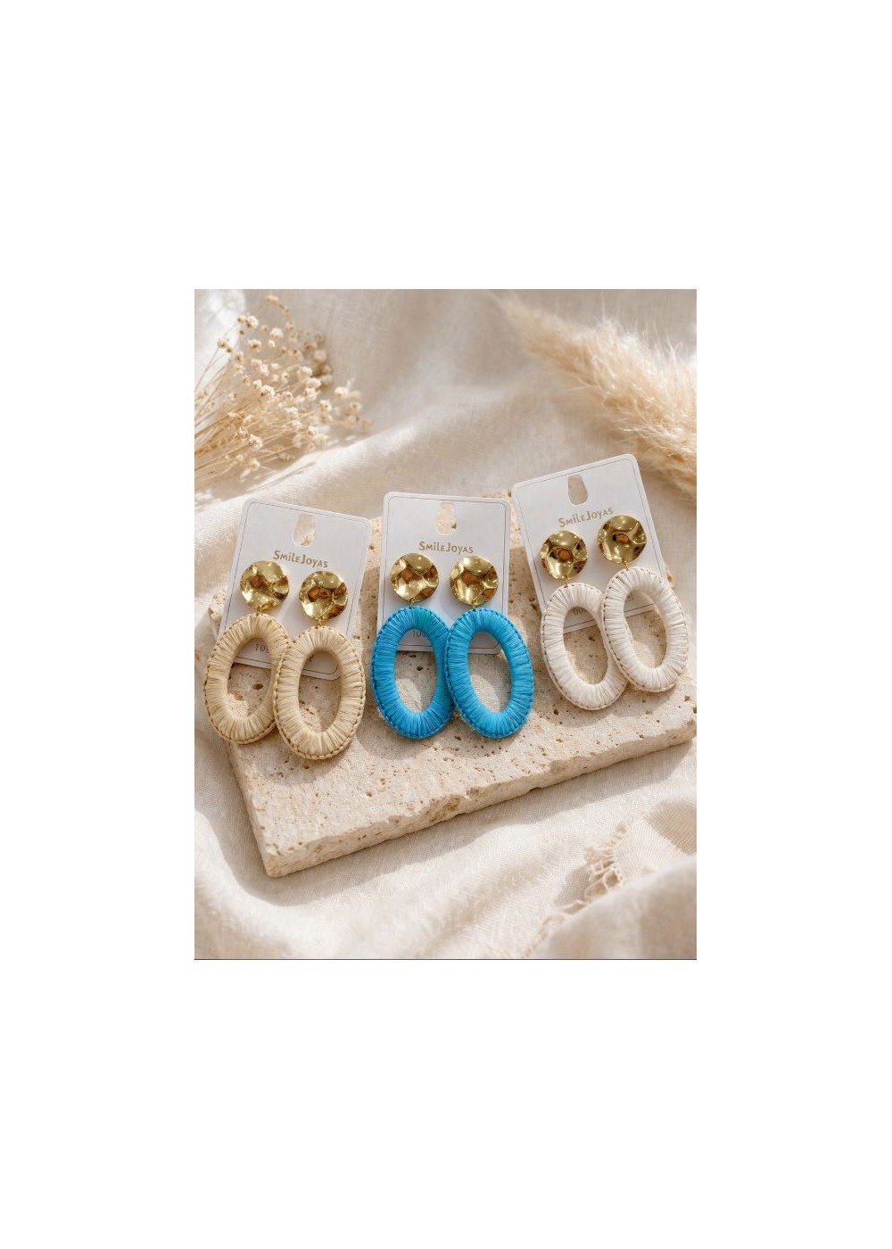 Pendiente aro colores rafia acero