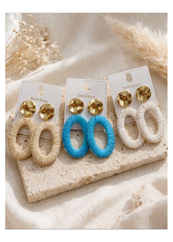 Pendiente aro colores rafia acero