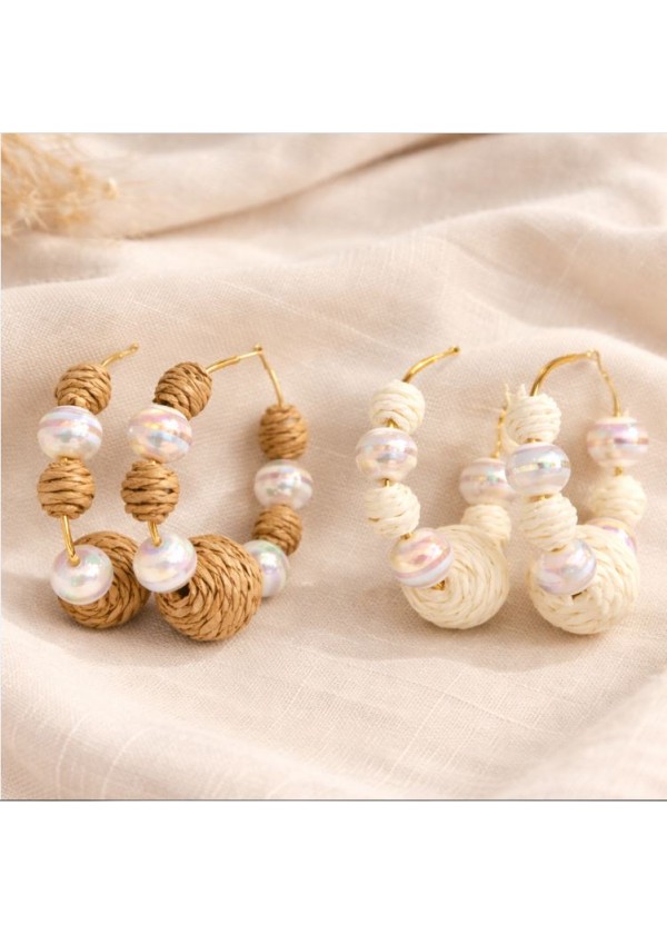 Pendiente aro borlas rafia-acero