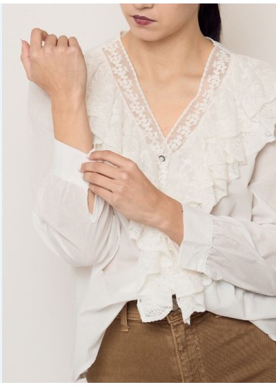 Camisa blanca volante fruncido delantero