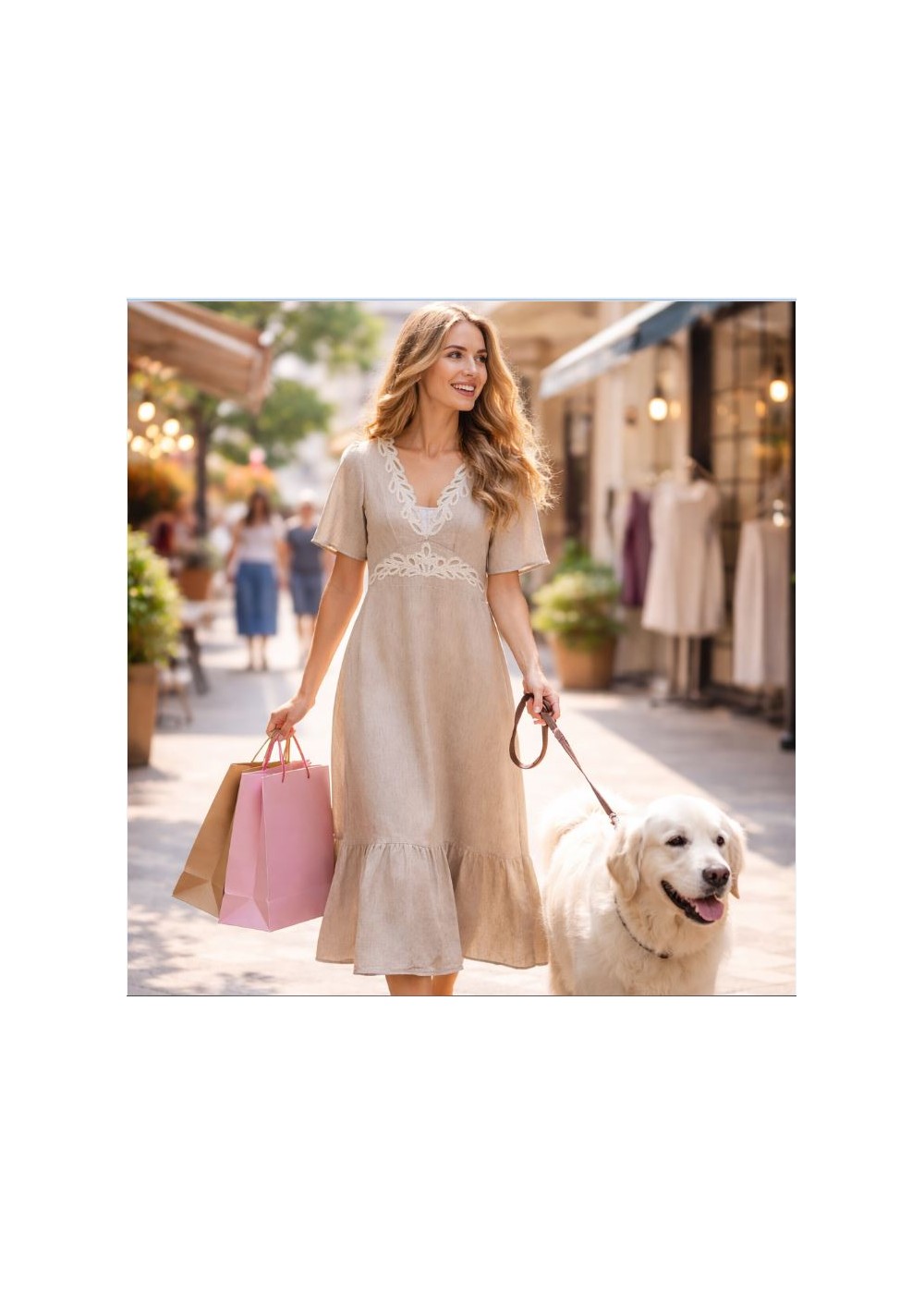 Vestido puntilla en escote y cintura