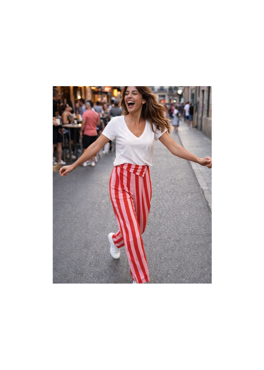 Jeans balloon rayas botones cintura y bajo