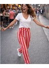 Jeans balloon rayas botones cintura y bajo
