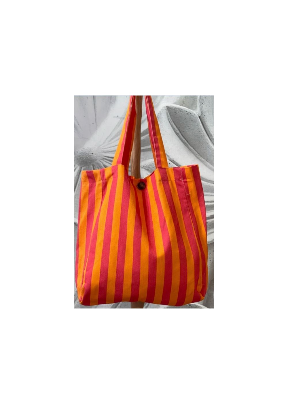 Tote bag rayas  NARANJA FUCXIA (botón y bolsillo)