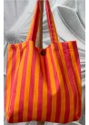 Tote bag rayas  NARANJA FUCXIA (botón y bolsillo)