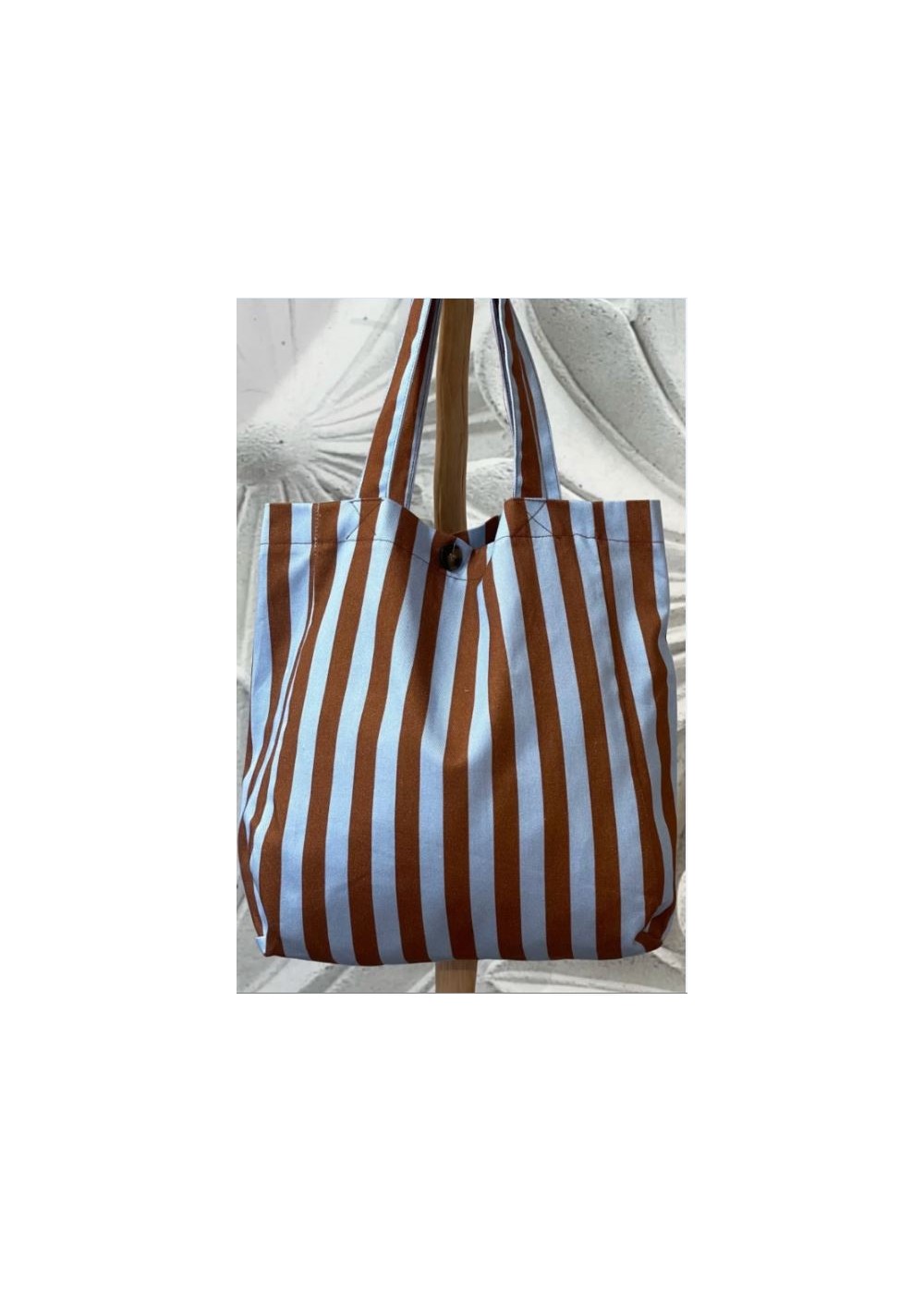 Tote bag rayas AZUL CHOCO (Botón y bolsillo)
