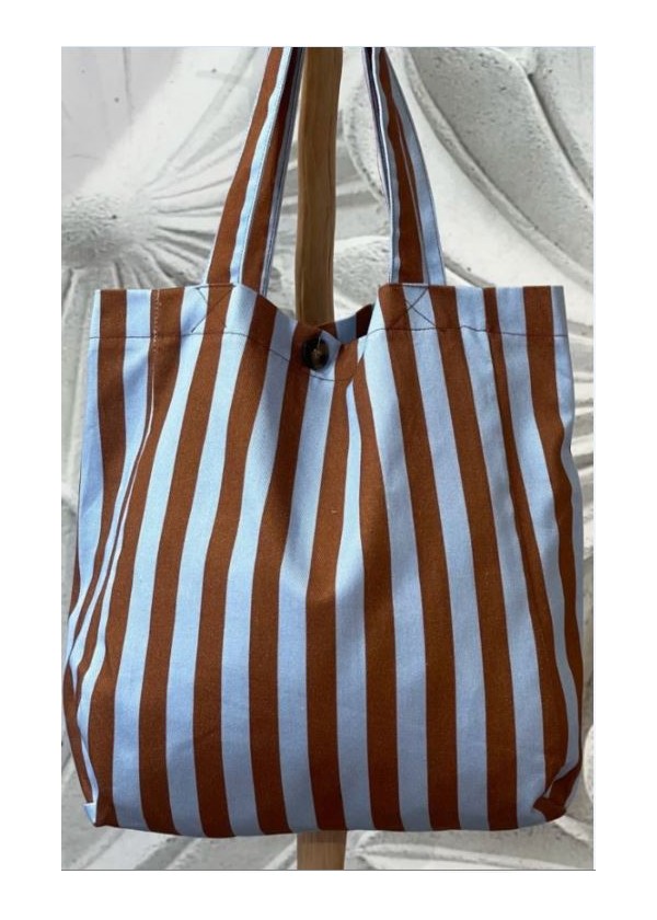 Tote bag rayas AZUL CHOCO (Botón y bolsillo)
