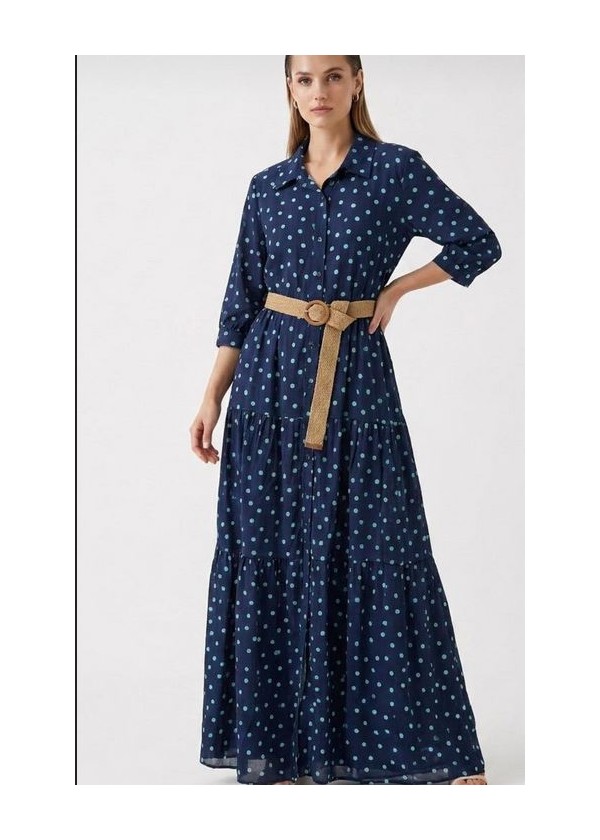 Vestido volantes largo lunares con cinturón