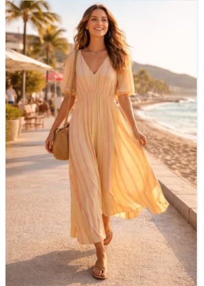 Vestido largo cuello pico...