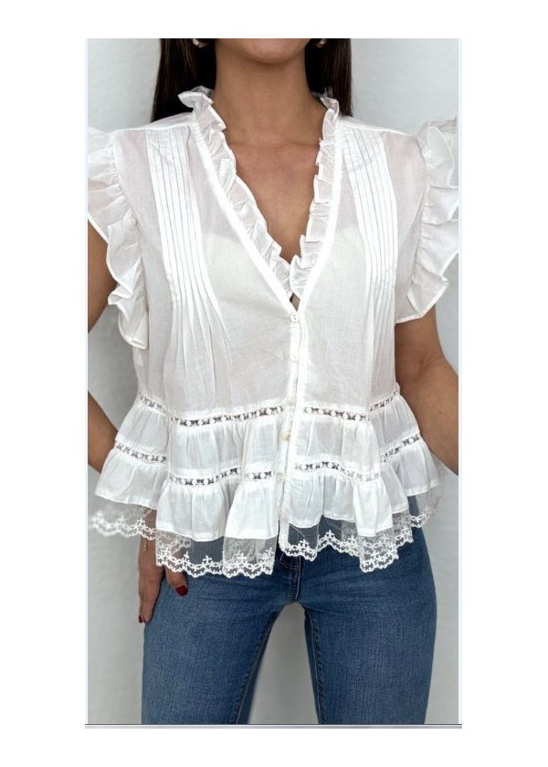 Blusa blanca bordada puntillas