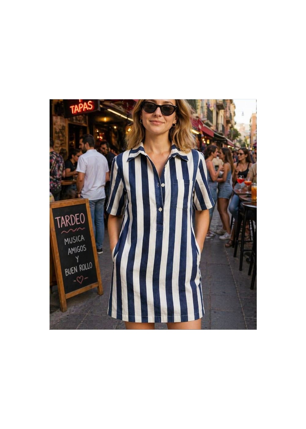 Vestido corto camisero raya ancha bolsillos