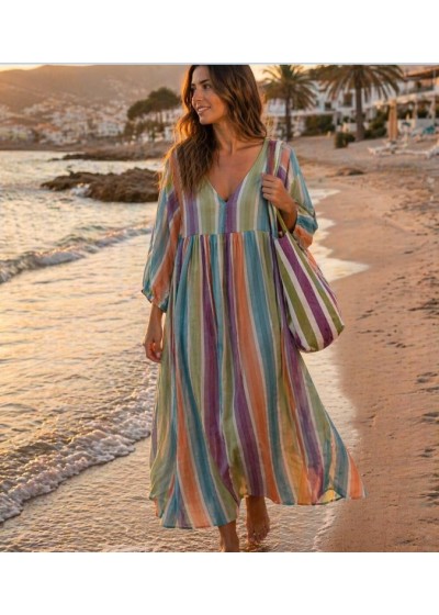 Vestido rayas manga globo...