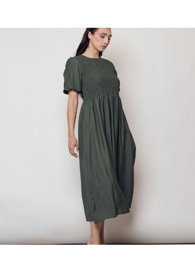 Vestido manga globo kaki