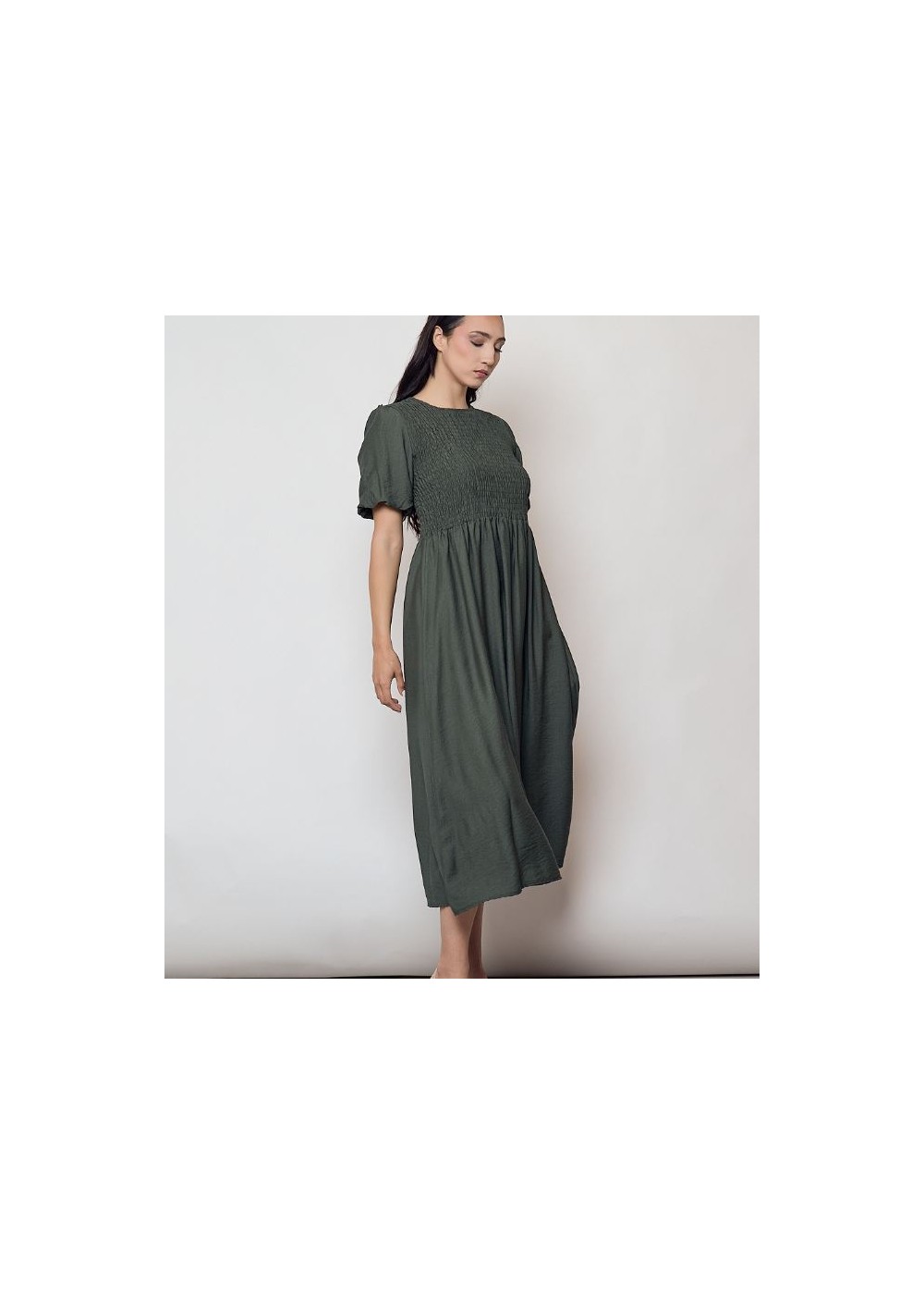 Vestido manga globo kaki