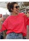 Camiseta manga francesa L´amour paris  naranja rosa