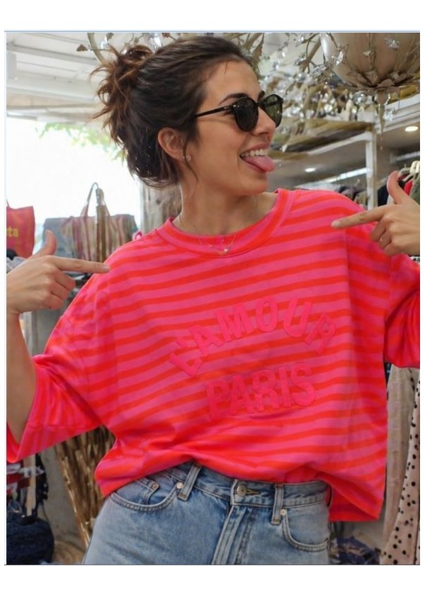 Camiseta manga francesa L´amour paris  naranja rosa