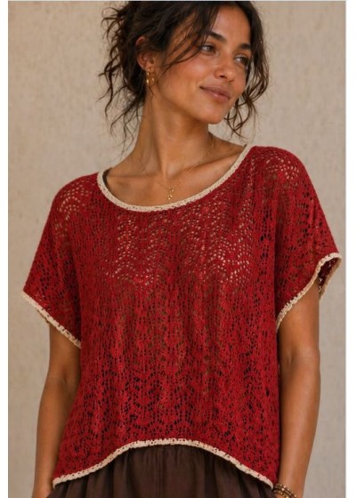 Jersey calado rojo  ribete...