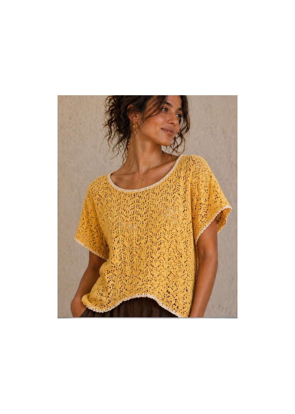 Jersey calado amarillo ribete  beis