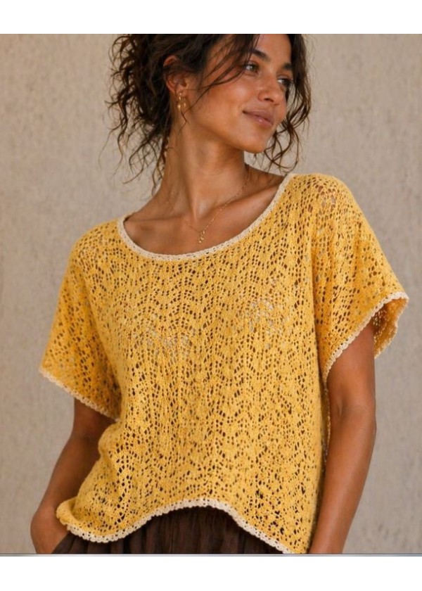 Jersey calado amarillo ribete  beis
