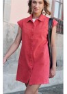 Vestido vaquero corto rojo con bolsillos