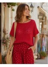 Jersey calado cuello barco y manga corta rojo