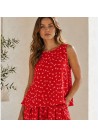 Blusa roja lunares rosa