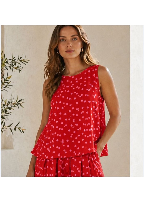Blusa roja lunares rosa
