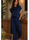 Blusa lunares azul marino y celeste ribete manga