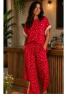 Blusa roja lunares rosas ribete en manga