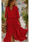 Vestido volantes largo lunares rojo rosa