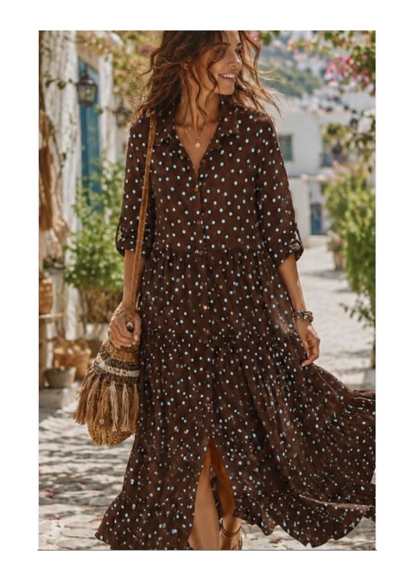 Vestido volantes largo lunares choco azul celeste