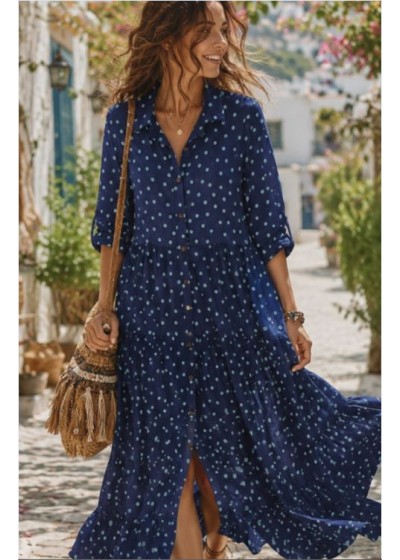 Vestido largo volantes azul...