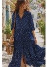 Vestido largo volantes azul marino lunares azul celeste