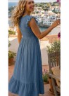 Vestido nido de abeja manga y bajo volante azul