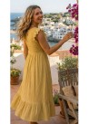 Vestido nido de abeja manga y bajo volante amarillo